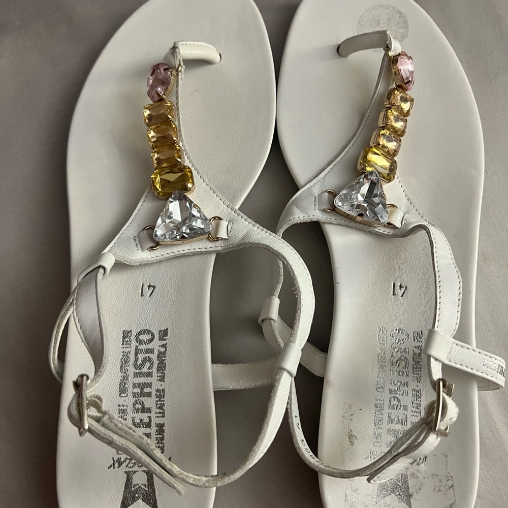 Mephisto White Sandals with Gem Accents